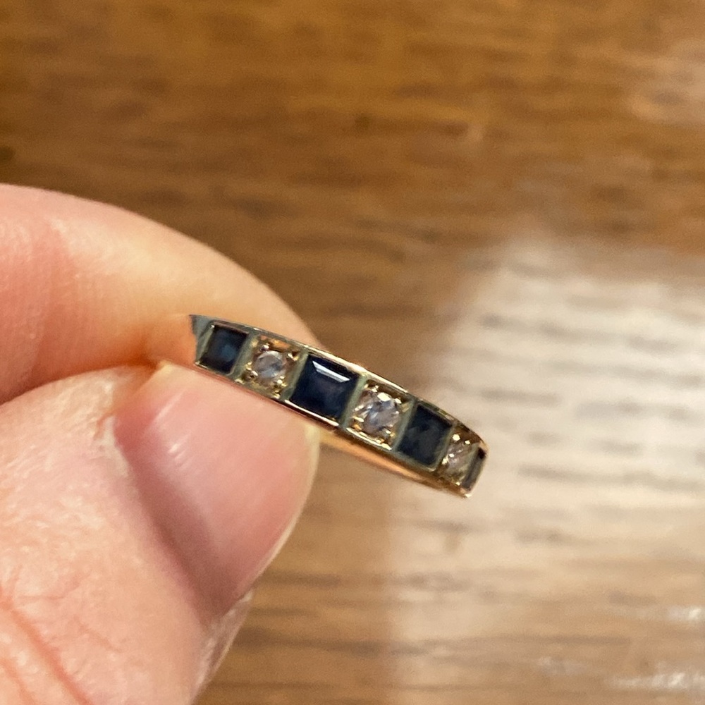 14 K solid gold diamond and sapphire ring - Picture 3 of 6